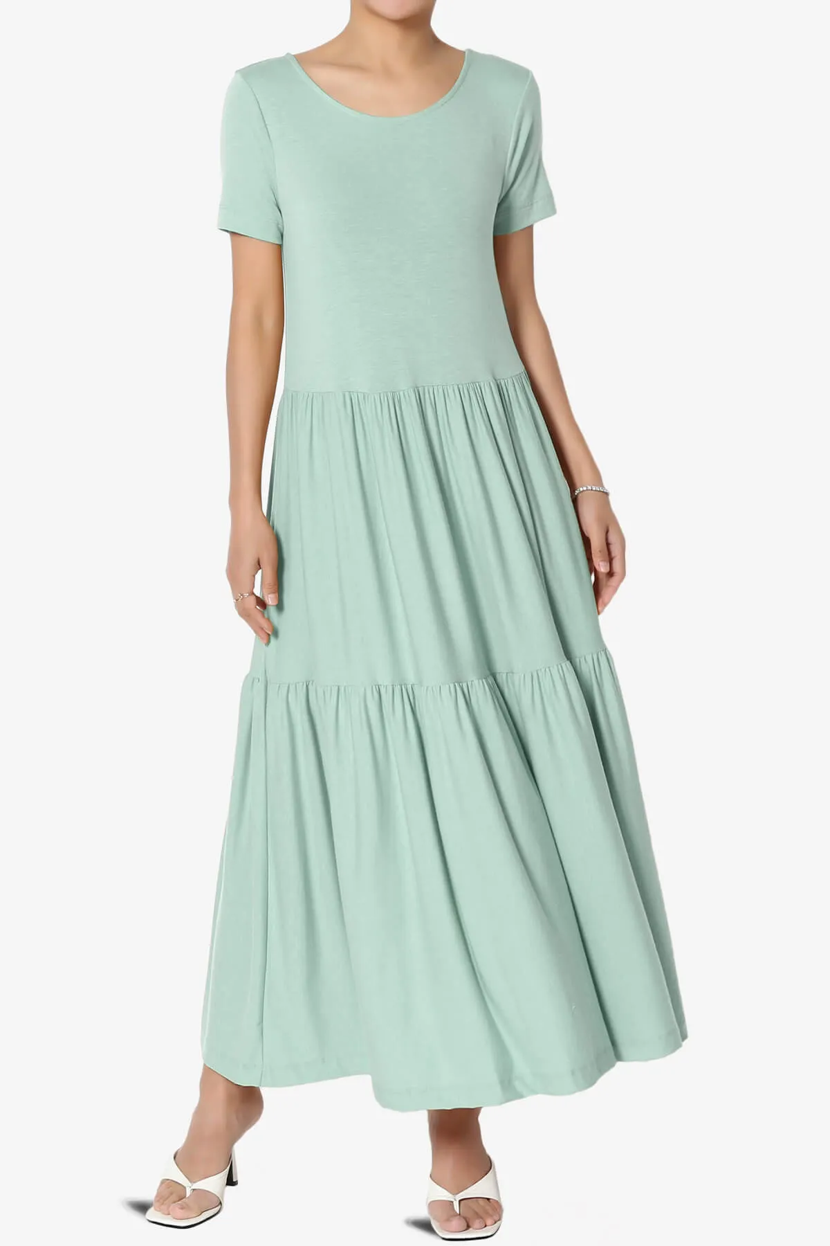 Macie Short Sleeve Tiered Jersey Long Midi Dress