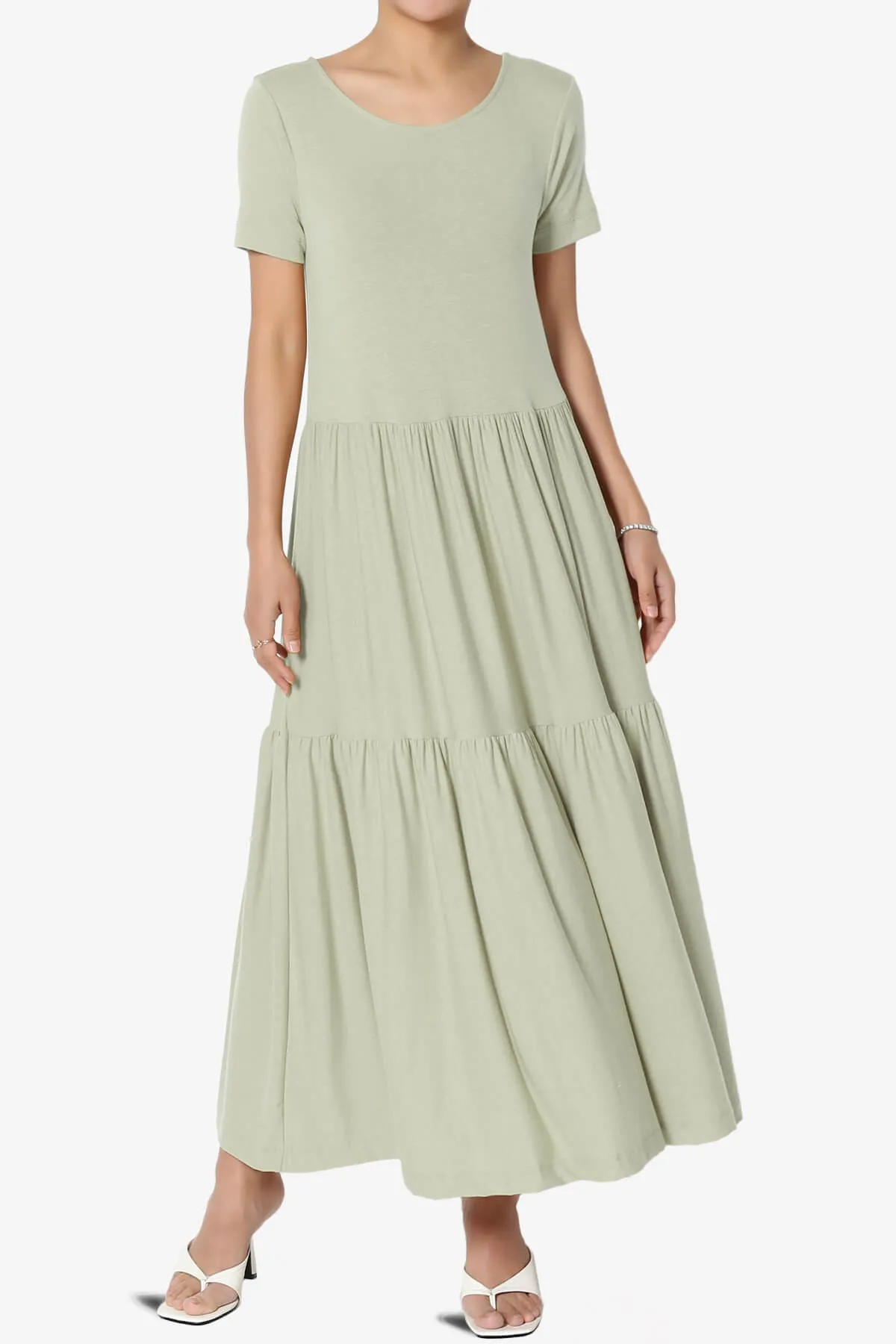 Macie Short Sleeve Tiered Jersey Long Midi Dress