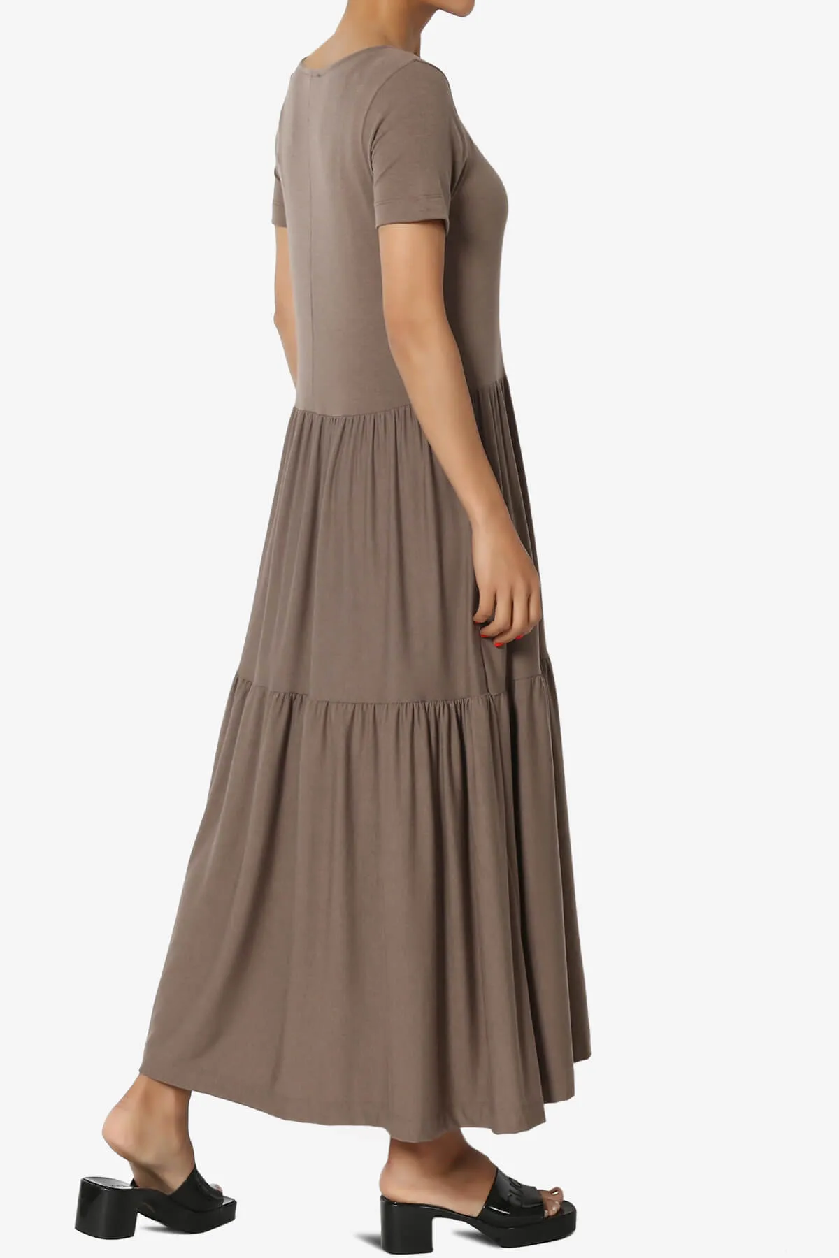 Macie Short Sleeve Tiered Jersey Long Midi Dress