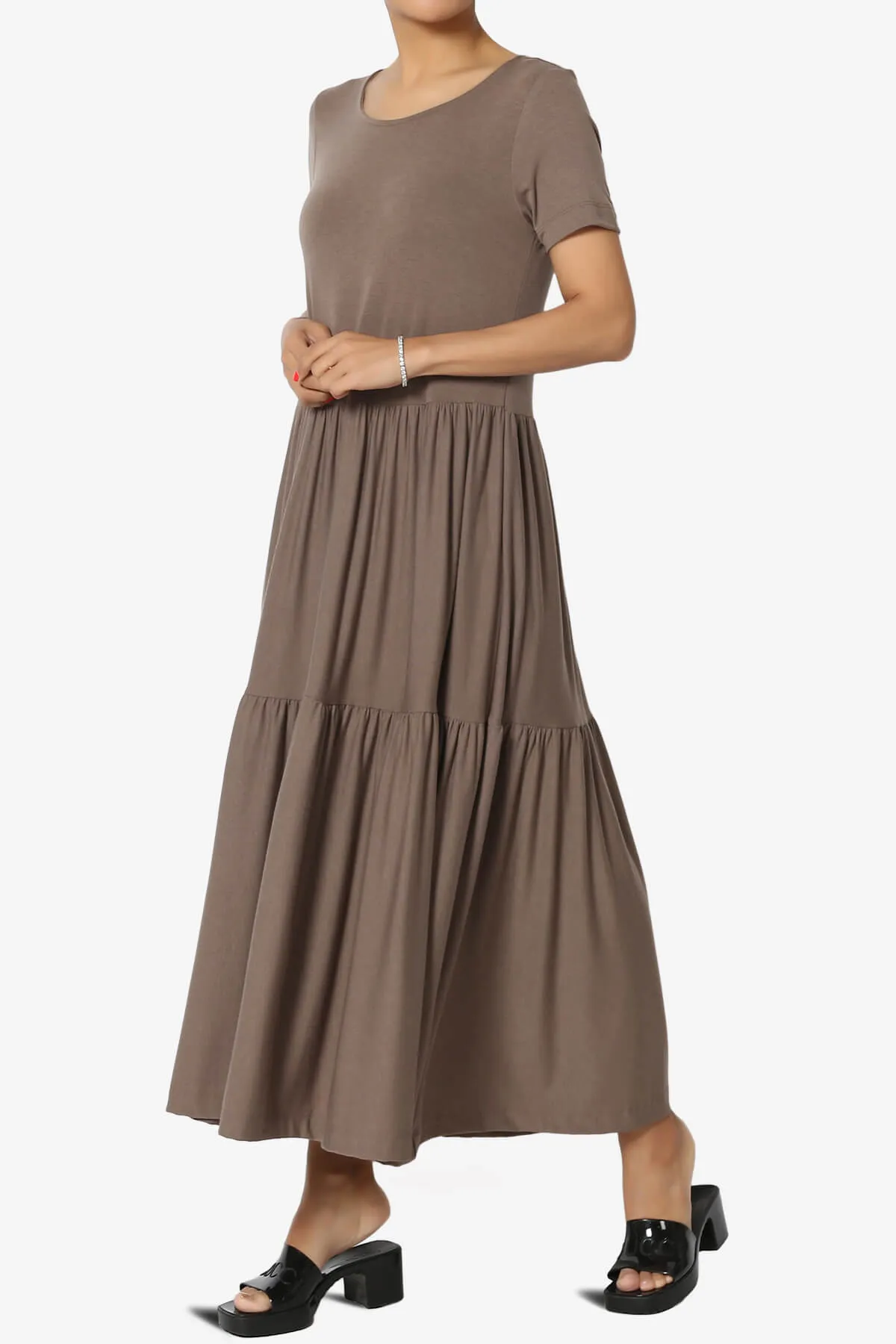 Macie Short Sleeve Tiered Jersey Long Midi Dress