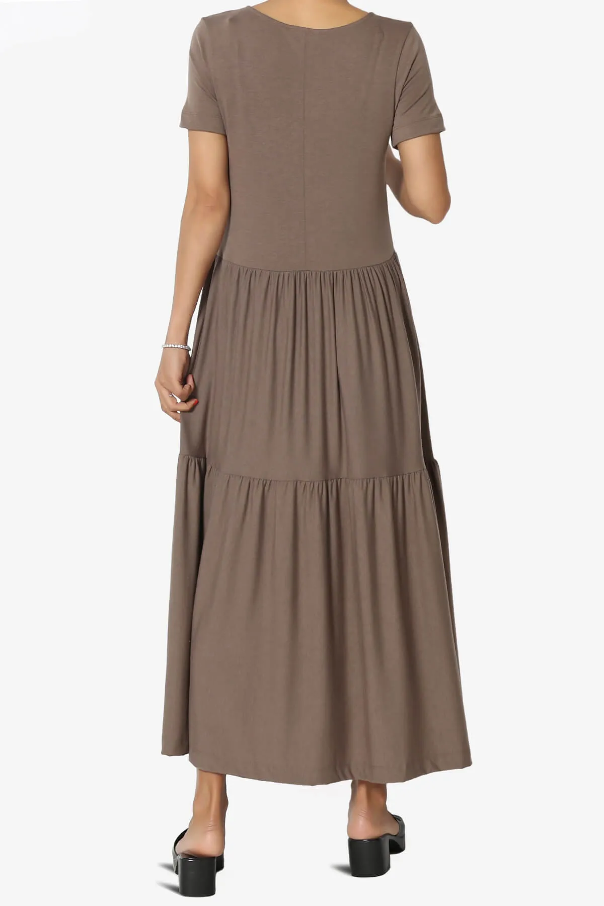 Macie Short Sleeve Tiered Jersey Long Midi Dress