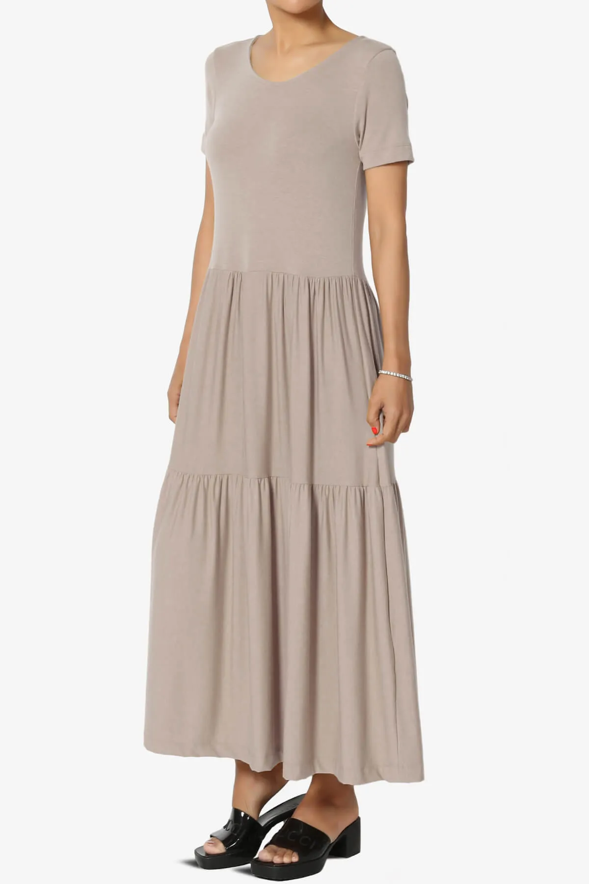 Macie Short Sleeve Tiered Jersey Long Midi Dress