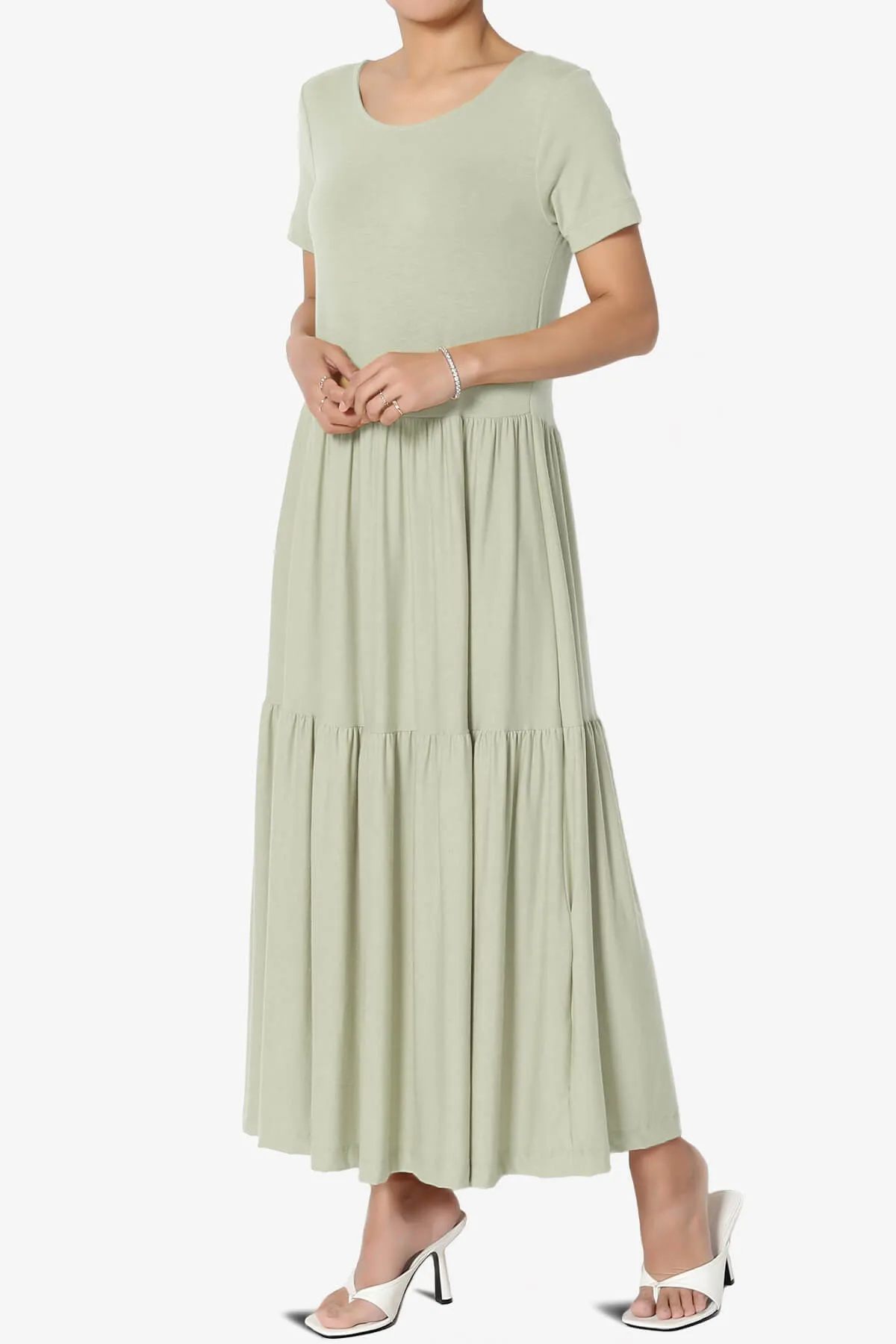 Macie Short Sleeve Tiered Jersey Long Midi Dress