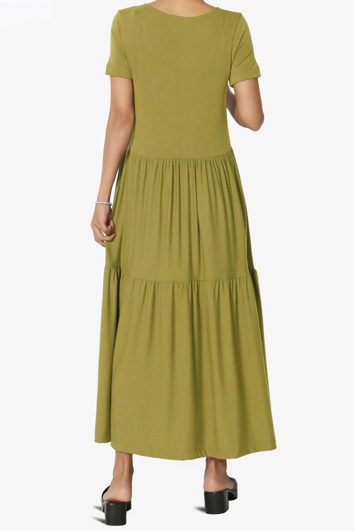 Macie Short Sleeve Tiered Jersey Long Midi Dress