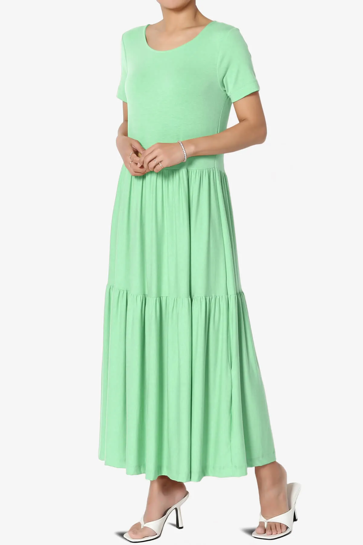 Macie Short Sleeve Tiered Jersey Long Midi Dress