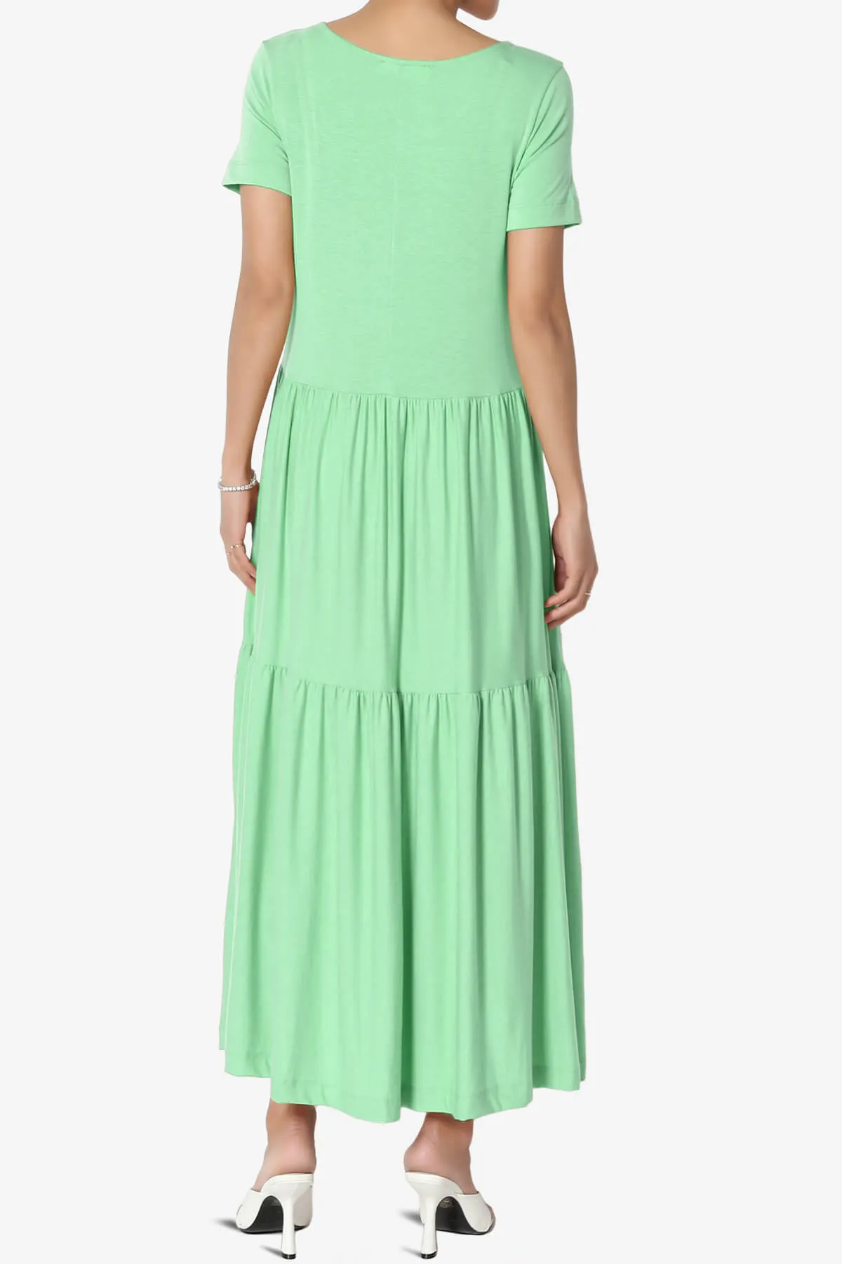 Macie Short Sleeve Tiered Jersey Long Midi Dress