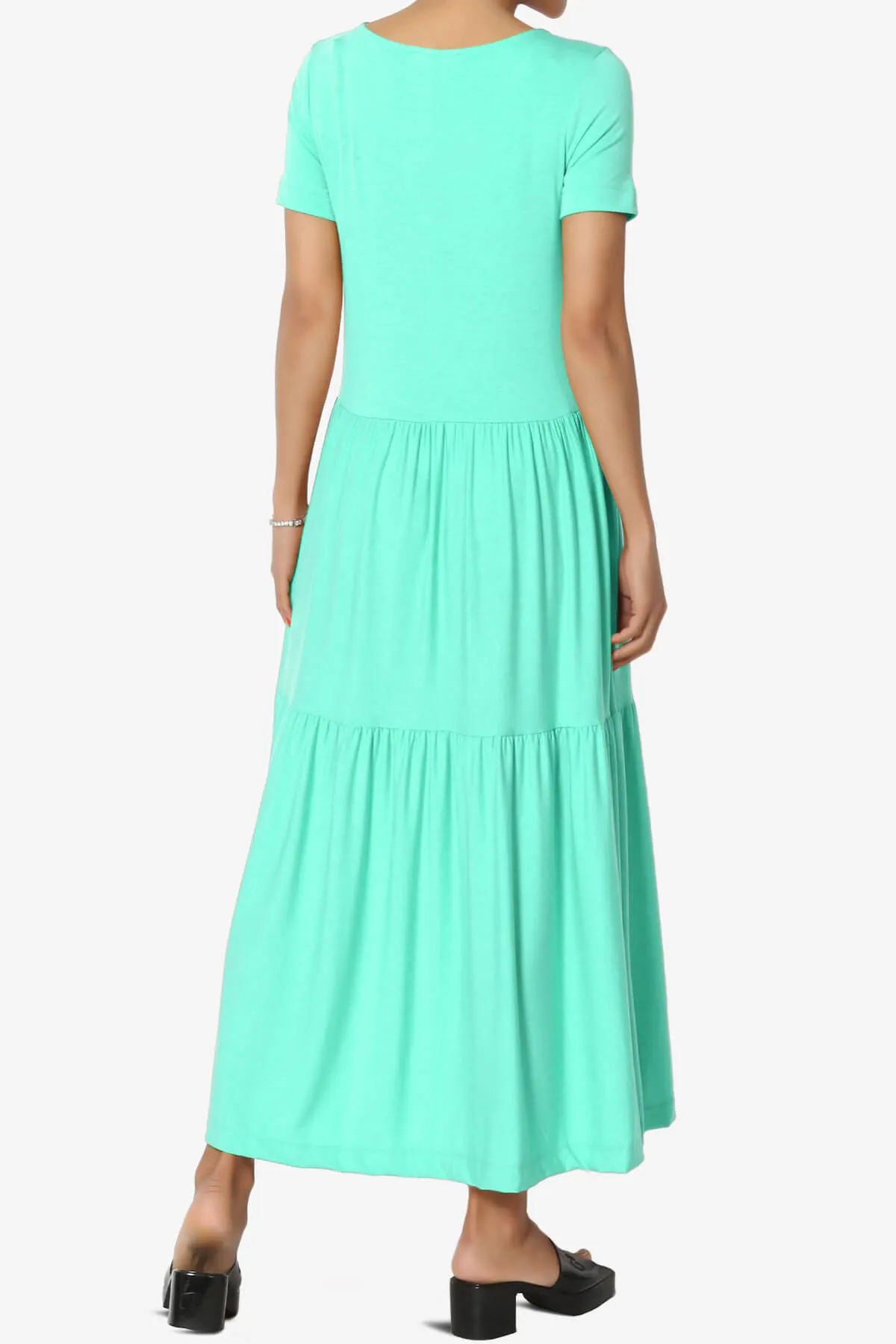 Macie Short Sleeve Tiered Jersey Long Midi Dress