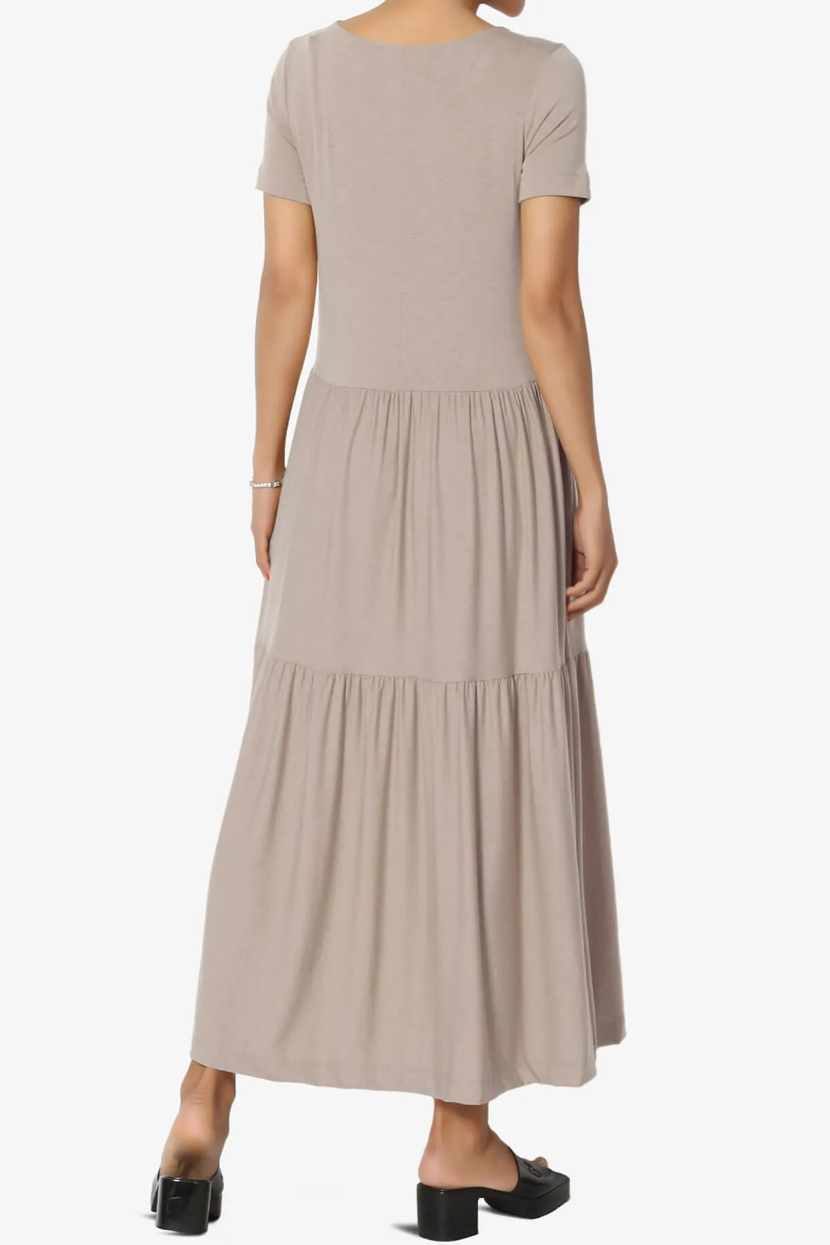 Macie Short Sleeve Tiered Jersey Long Midi Dress