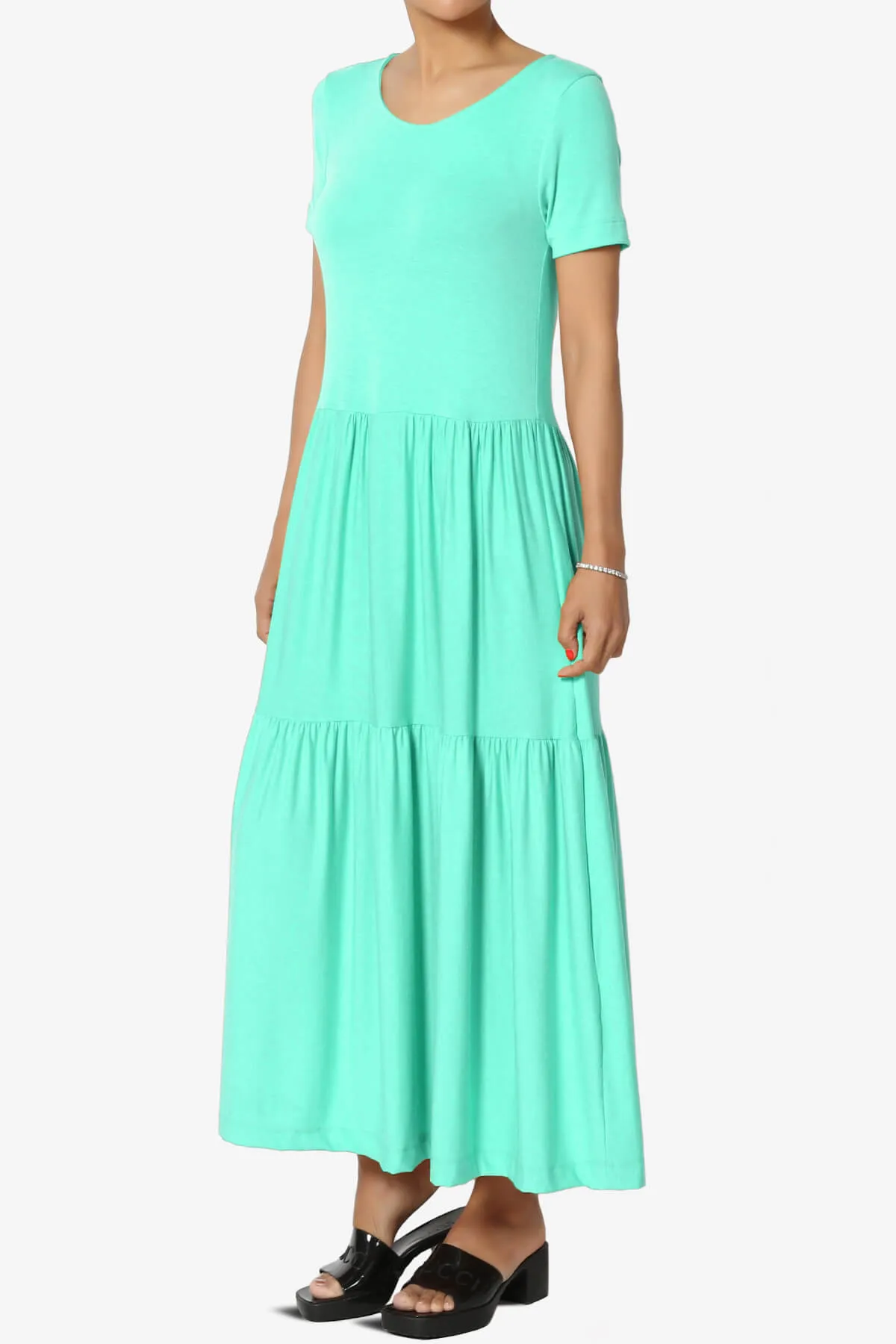 Macie Short Sleeve Tiered Jersey Long Midi Dress