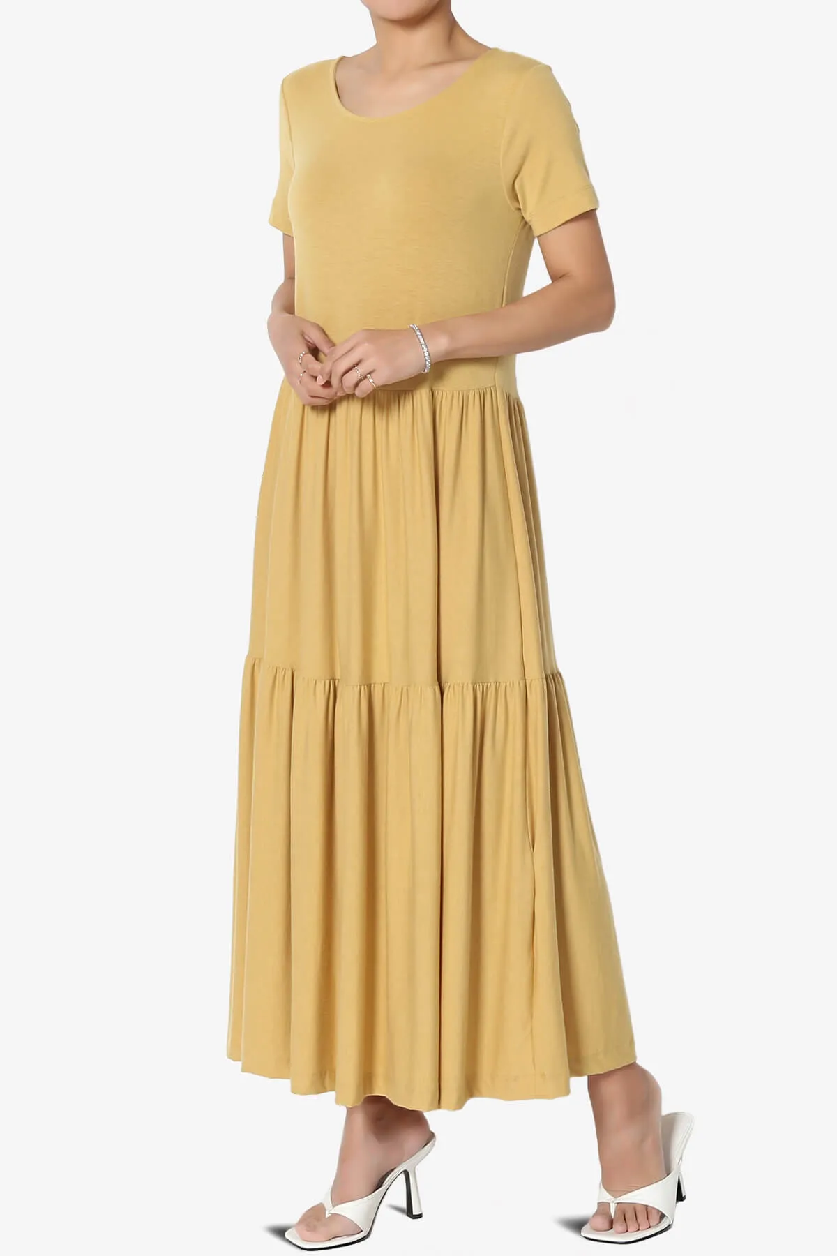 Macie Short Sleeve Tiered Jersey Long Midi Dress