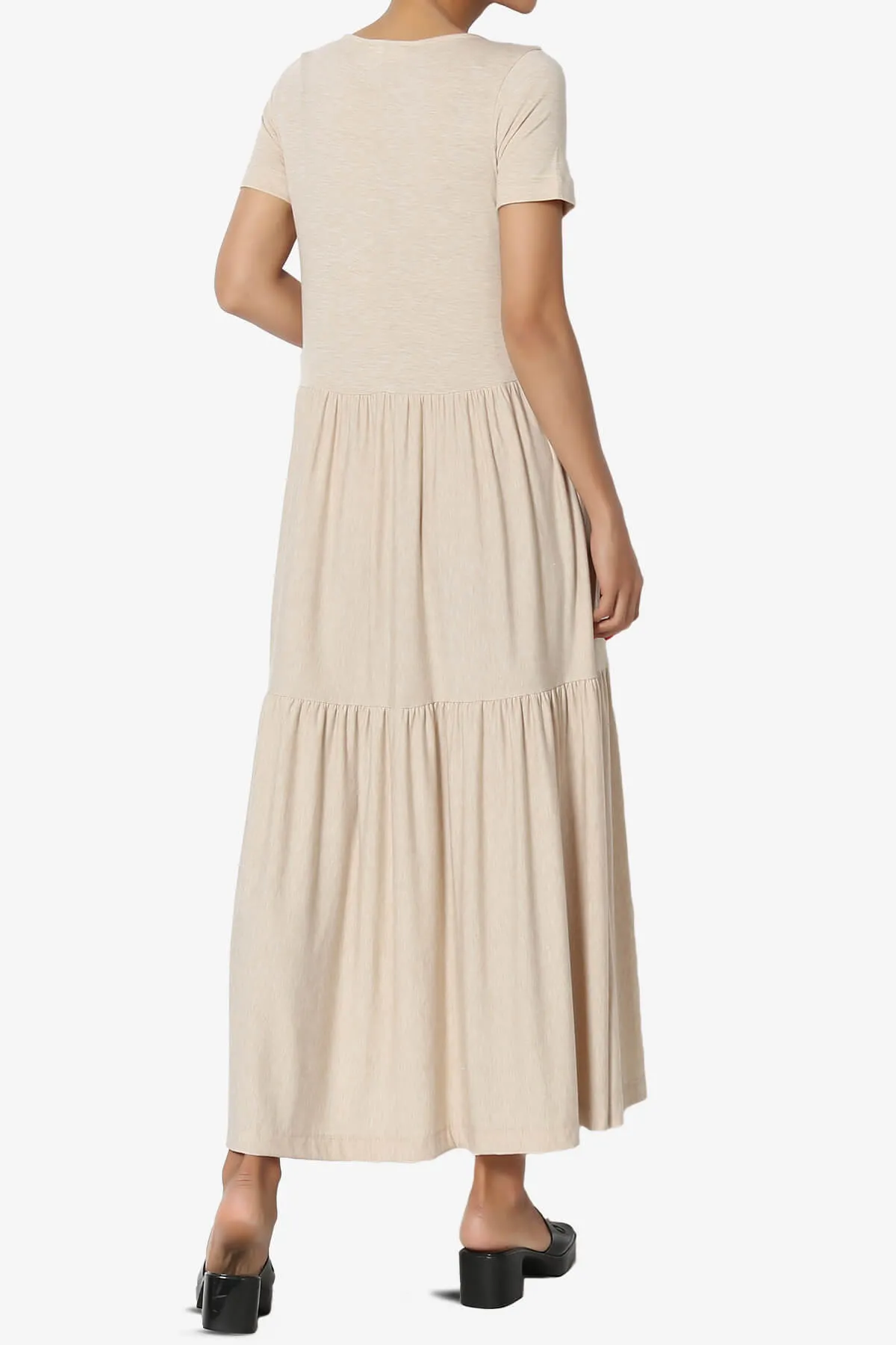 Macie Short Sleeve Tiered Jersey Long Midi Dress