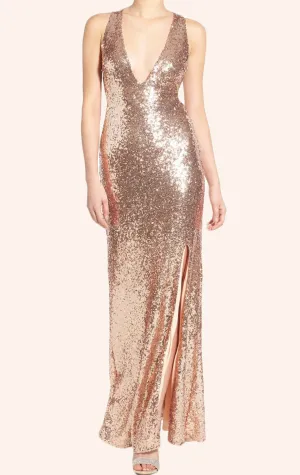 MACloth Straps V neck Sheath Sequin Bridesmaid Dress Rose Gold Formal Gown