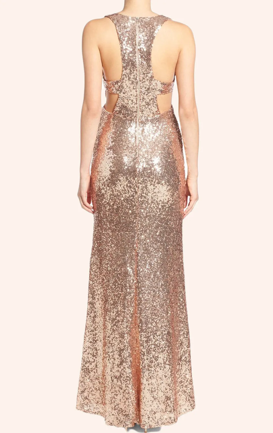 MACloth Straps V neck Sheath Sequin Bridesmaid Dress Rose Gold Formal Gown