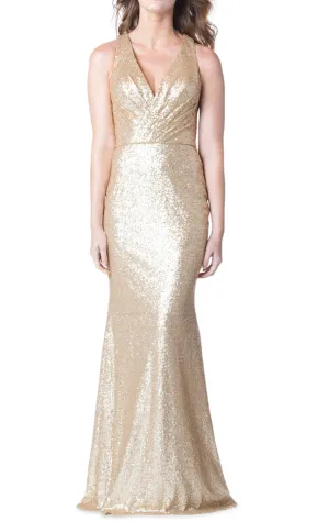 MACloth V Neck Sequin Long Bridesmaid Dress Sheath Formal Evening Gown
