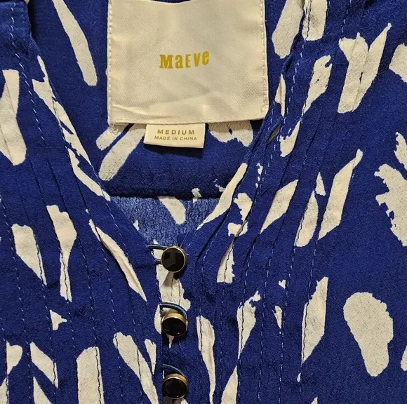 Maeve by Anthropologie Blue White Caravane Drop Waist Tunic Dress Size M