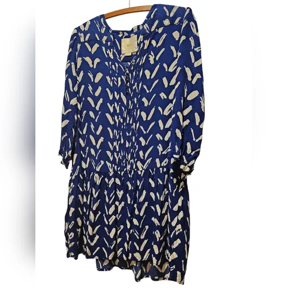 Maeve by Anthropologie Blue White Caravane Drop Waist Tunic Dress Size M