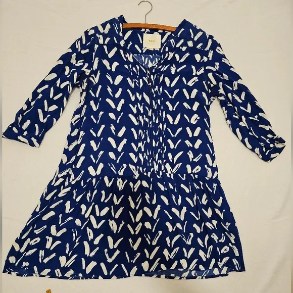 Maeve by Anthropologie Blue White Caravane Drop Waist Tunic Dress Size M