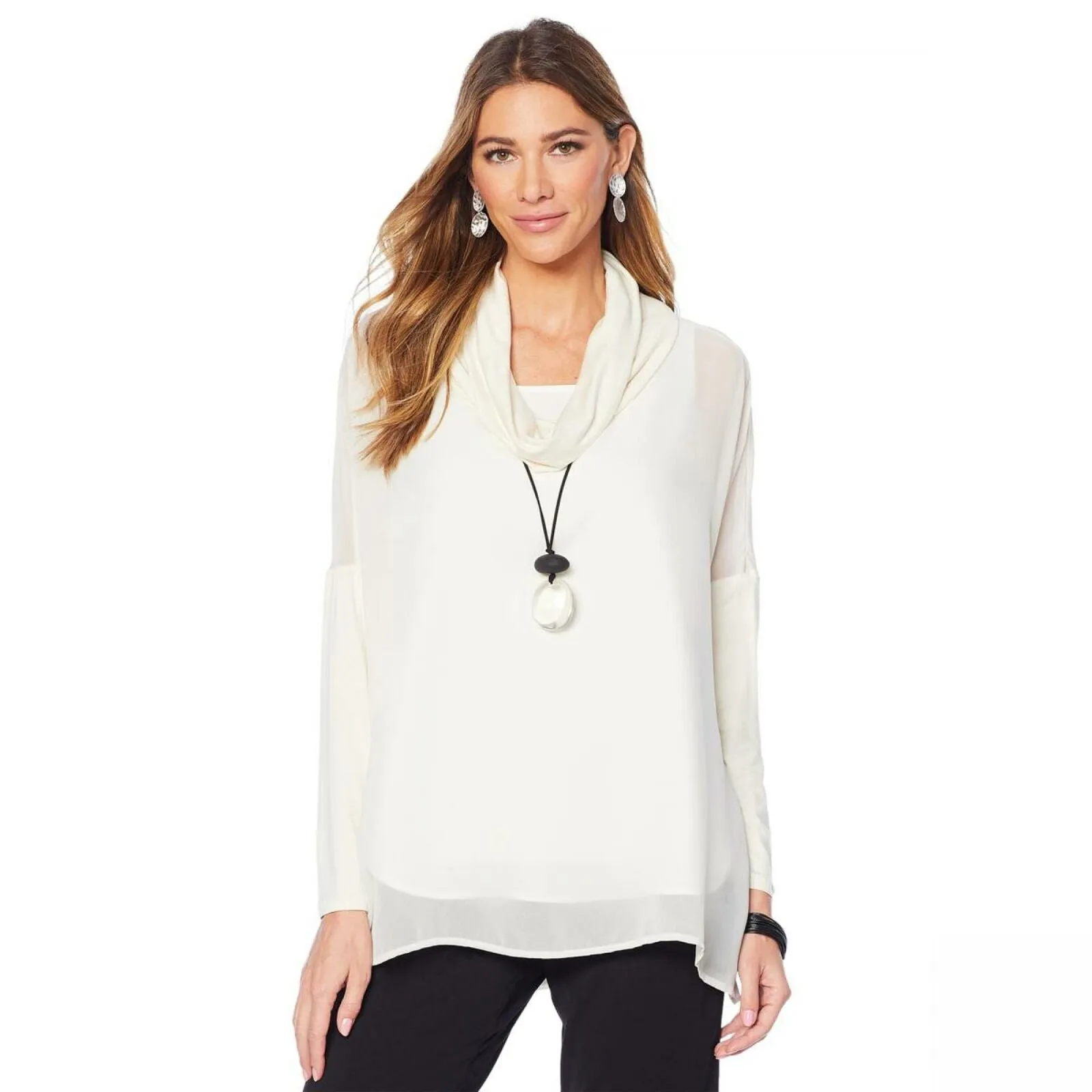 MarlaWynne WynneLayers Women's Cowl Neck Mixed Media Poncho Blouse