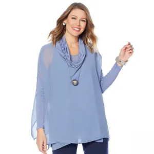 MarlaWynne WynneLayers Women's Plus Size Cowl Neck Mixed Media Poncho