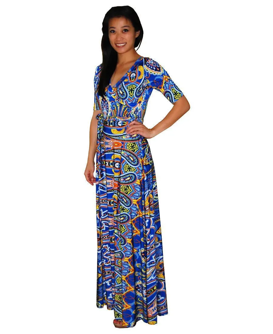Maxi Dress with Sleeves Blue Yellow Bruin