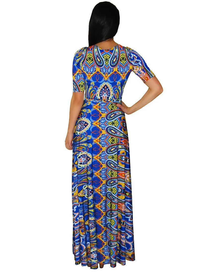Maxi Dress with Sleeves Blue Yellow Bruin