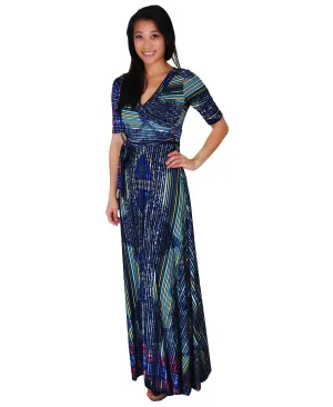 Maxi Dress with Sleeves Line Paisley Green Black