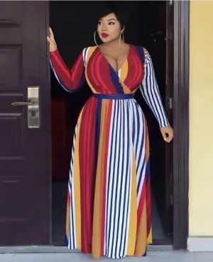 Maxi Dress-Women Long Dress Striped