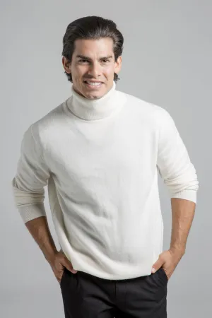 Mens Cashmere Turtleneck - White