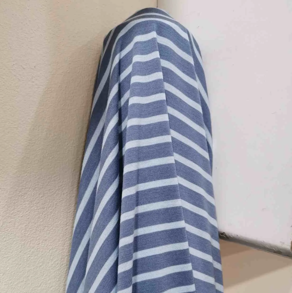 Merino Wool Jersey, Blue on Blue Stripe - 1.6m remnant