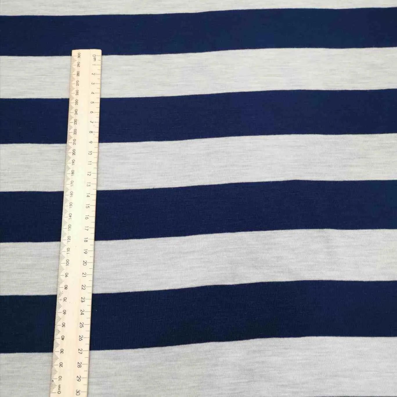 Merino Wool Jersey, Navy and Pale Grey Stripe - 1.7m remnant