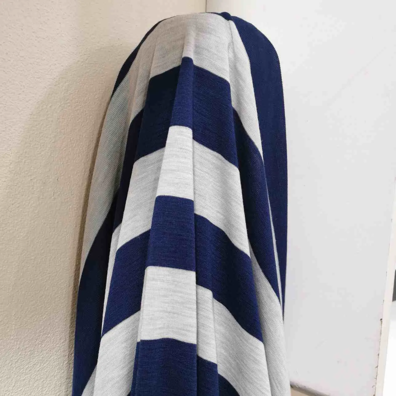 Merino Wool Jersey, Navy and Pale Grey Stripe - 1.7m remnant
