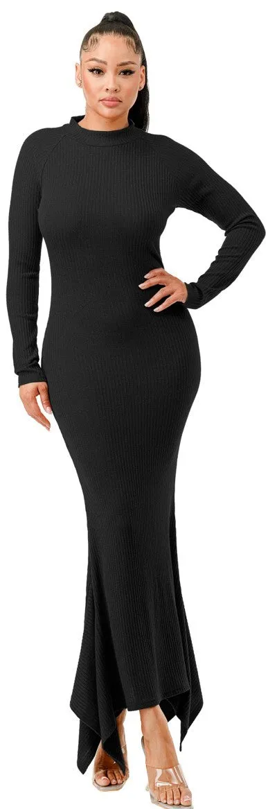Mermaid Long Sleeve Wool Long Dress