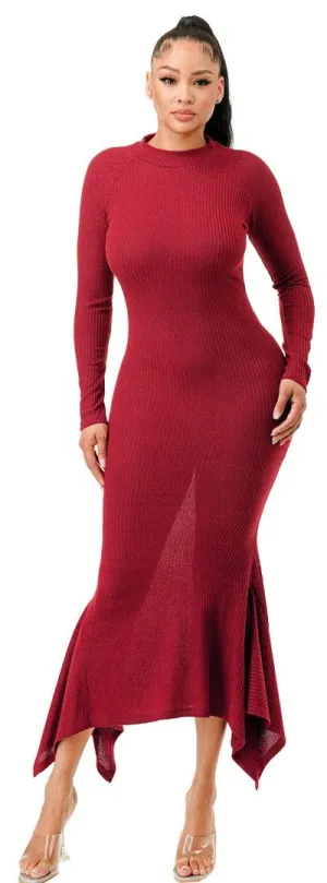Mermaid Long Sleeve Wool Long Dress