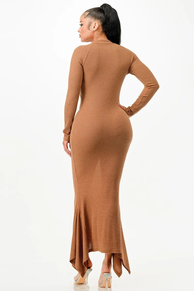 Mermaid Long Sleeve Wool Long Dress