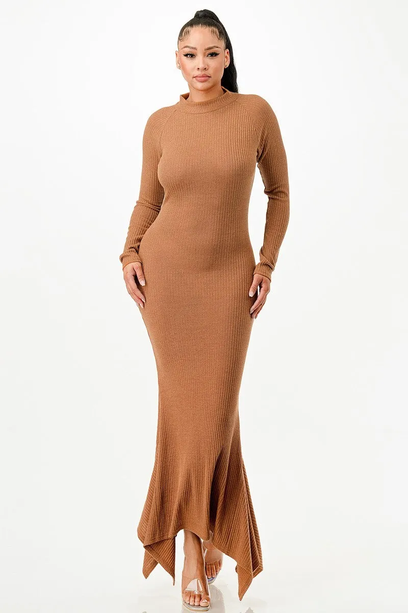 Mermaid Long Sleeve Wool Long Dress