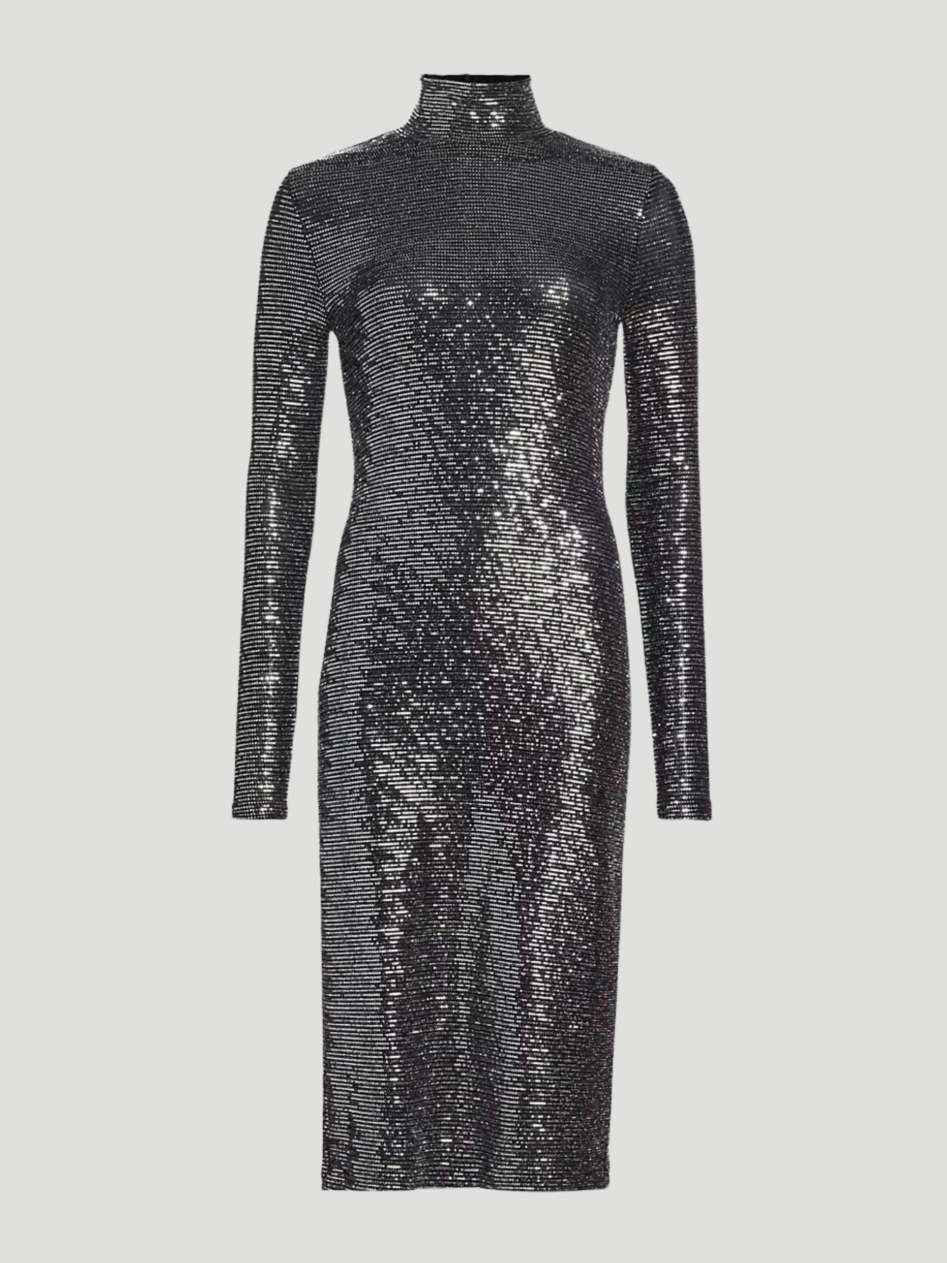 Metallic Jersey Midi Turtleneck Dress