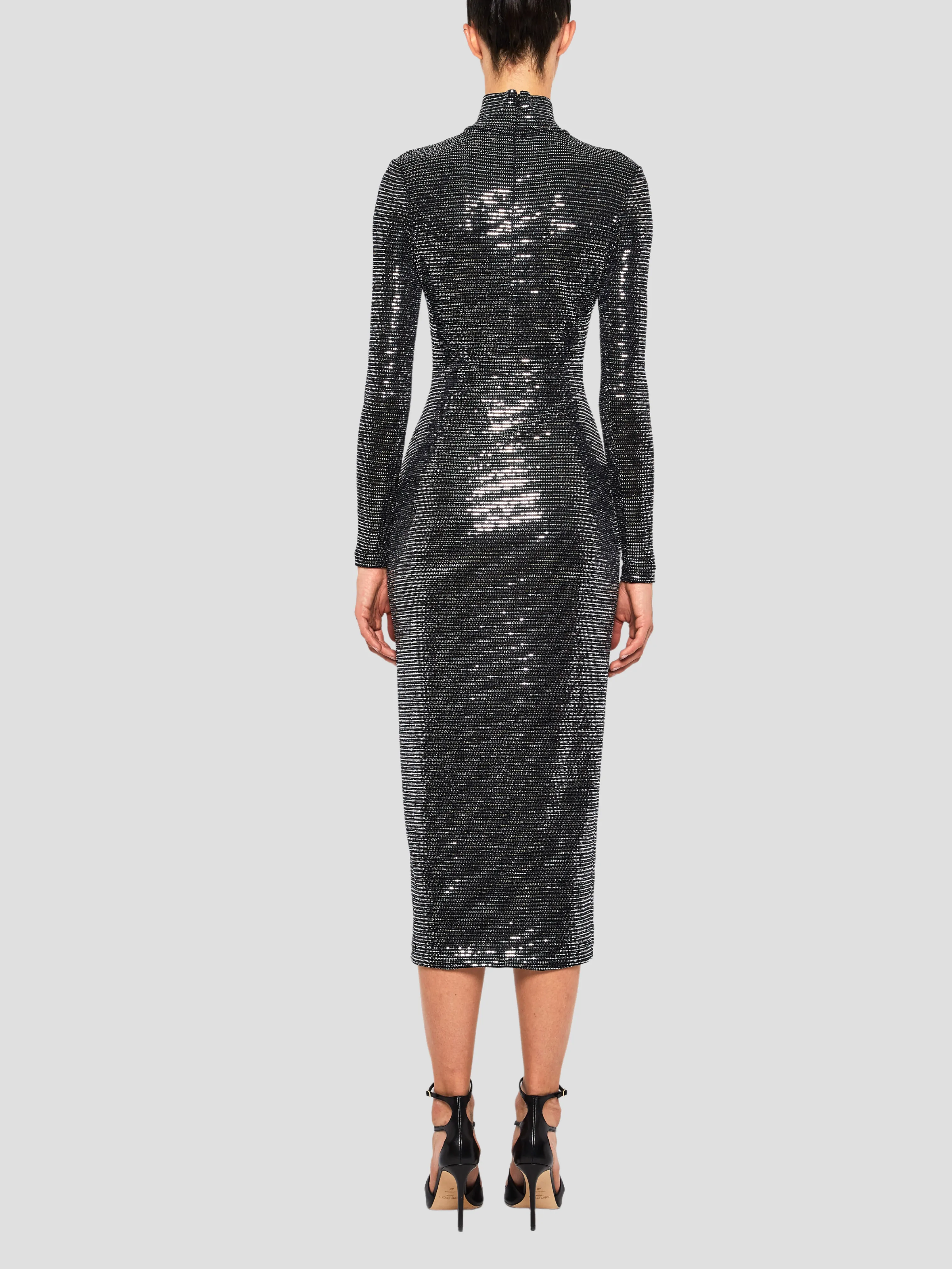 Metallic Jersey Midi Turtleneck Dress