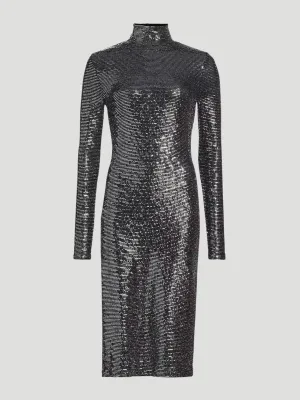 Metallic Jersey Midi Turtleneck Dress