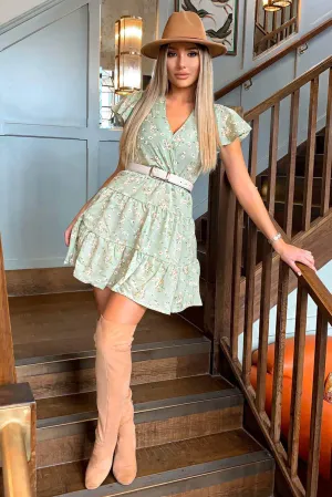 Mint Ditsy Print Summer Dress