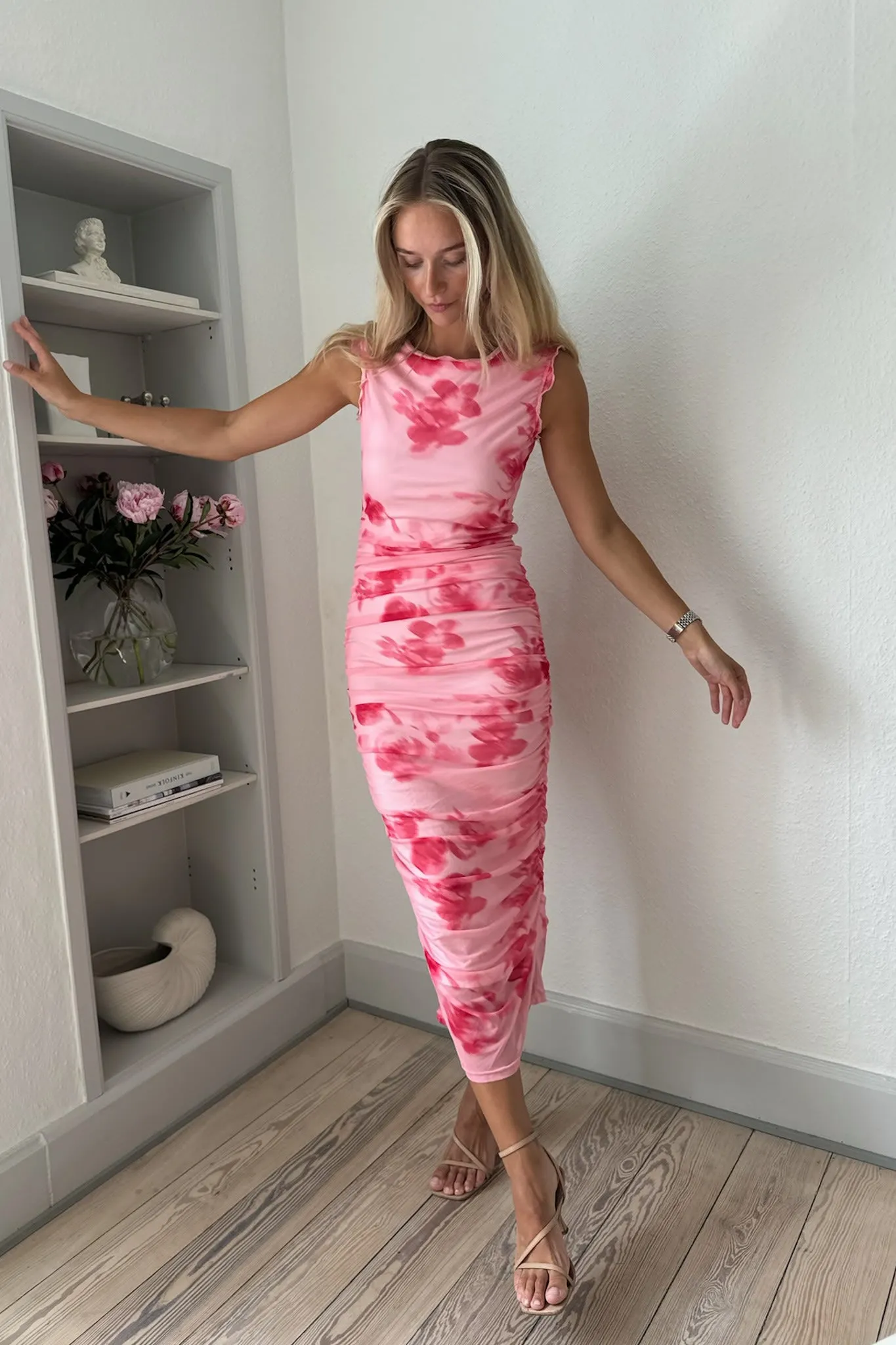 MiraIC Mesh Kjole - Pink Store Blomster