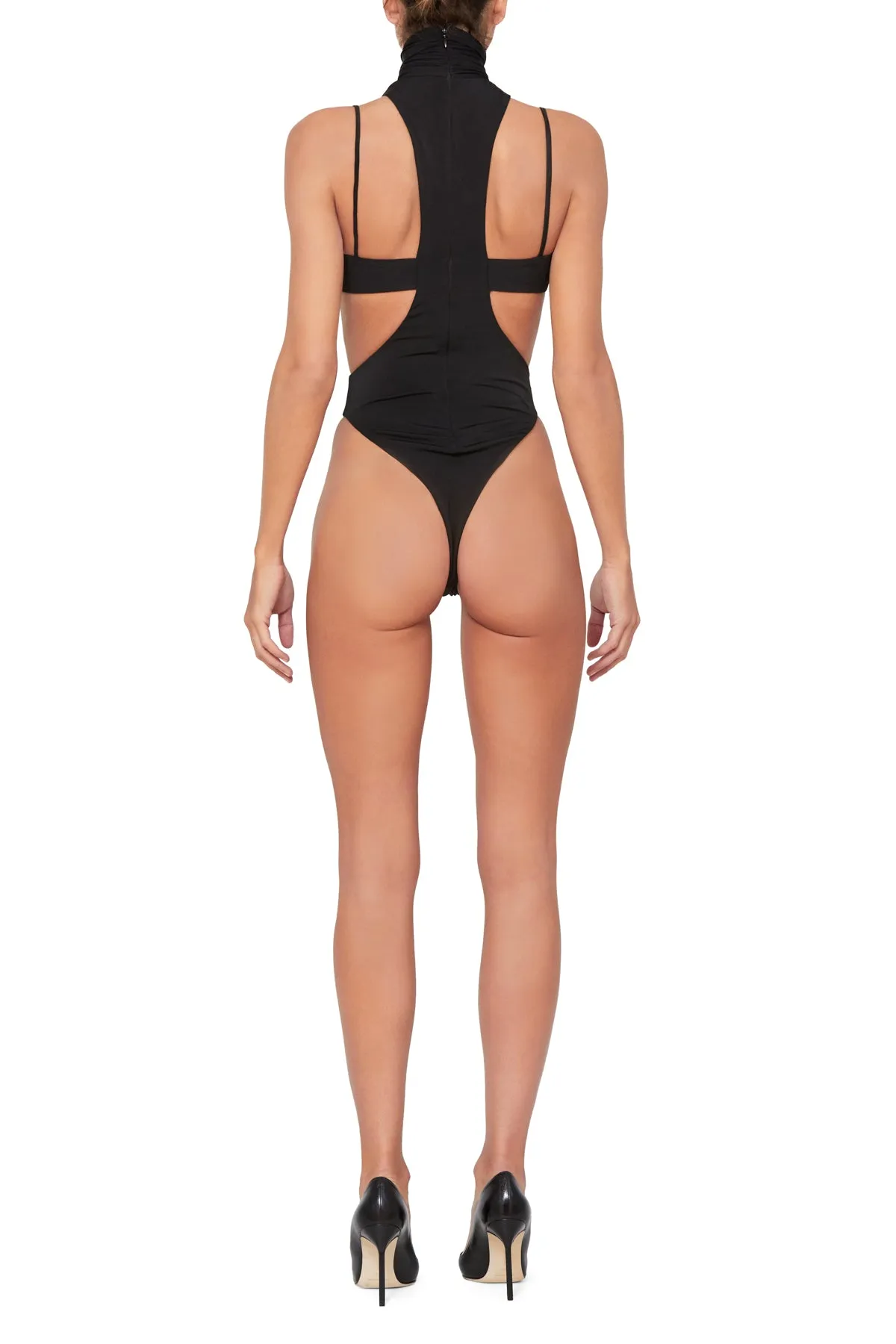 Mock Neck Bodysuit with Cut Out Bralette Detail