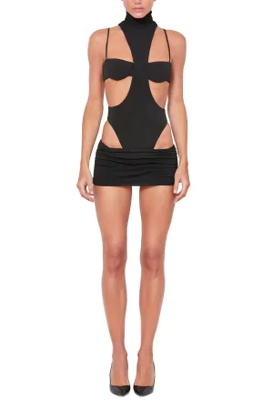 Mock Neck Bodysuit with Cut Out Bralette Detail