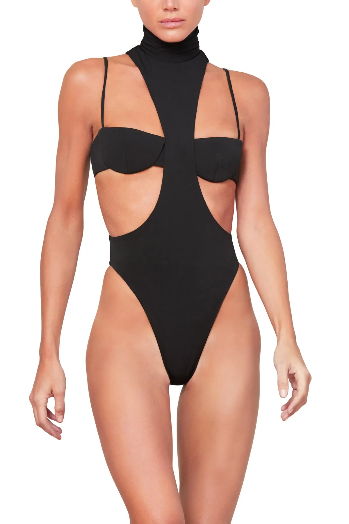 Mock Neck Bodysuit with Cut Out Bralette Detail