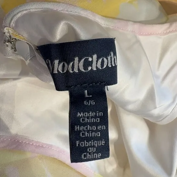 Modcloth Flutter of Flattery Midi Dress Womens Size Large Yellow Pink Floral NWT