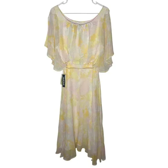 Modcloth Flutter of Flattery Midi Dress Womens Size Large Yellow Pink Floral NWT