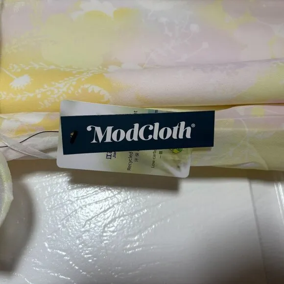 Modcloth Flutter of Flattery Midi Dress Womens Size Large Yellow Pink Floral NWT