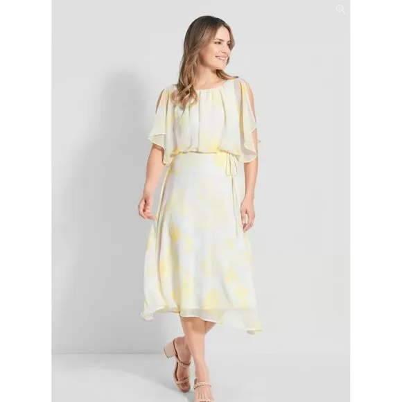 Modcloth Flutter of Flattery Midi Dress Womens Size Large Yellow Pink Floral NWT