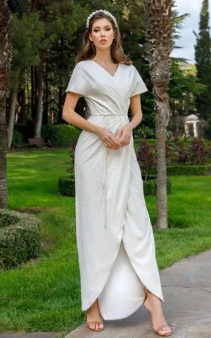 Modern Sheath Ankle-length V-neck Satin Wedding Dress with Sash and Split Front-716419