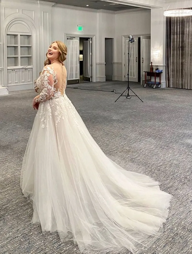 Modest Long Sleeve Plus Size Wedding Dress