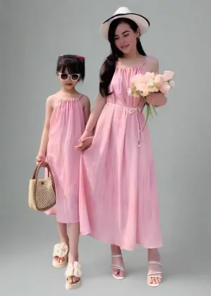 Mommy and Me Matching Pink Sleeveless Summer Dress  Elegant Sundress for Mother & Daughter